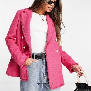 Mango double breasted blazer in pink